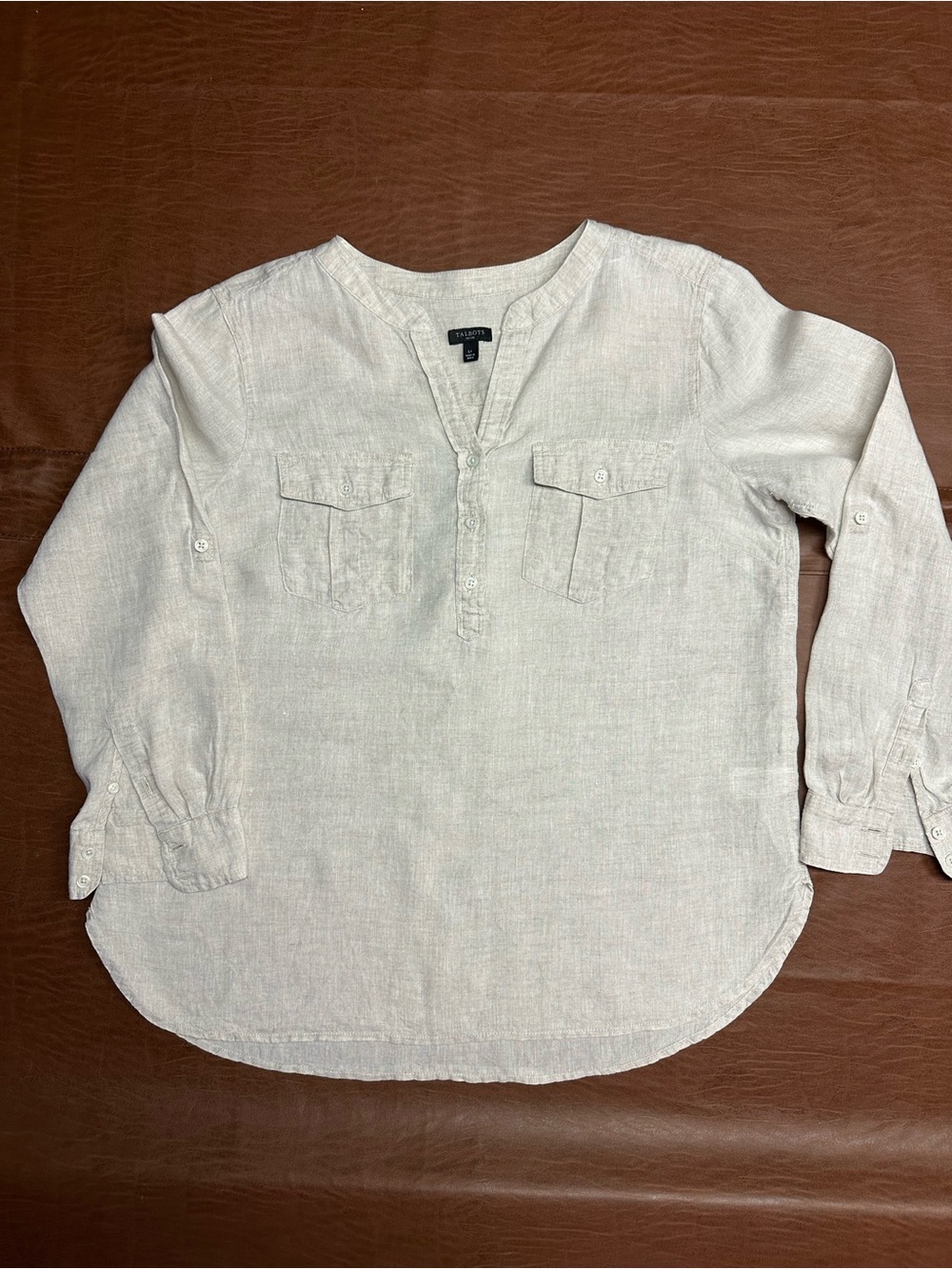 Talbots Off-White 100% Linen Button-Front Casual Shirt - Picture 2 of 6